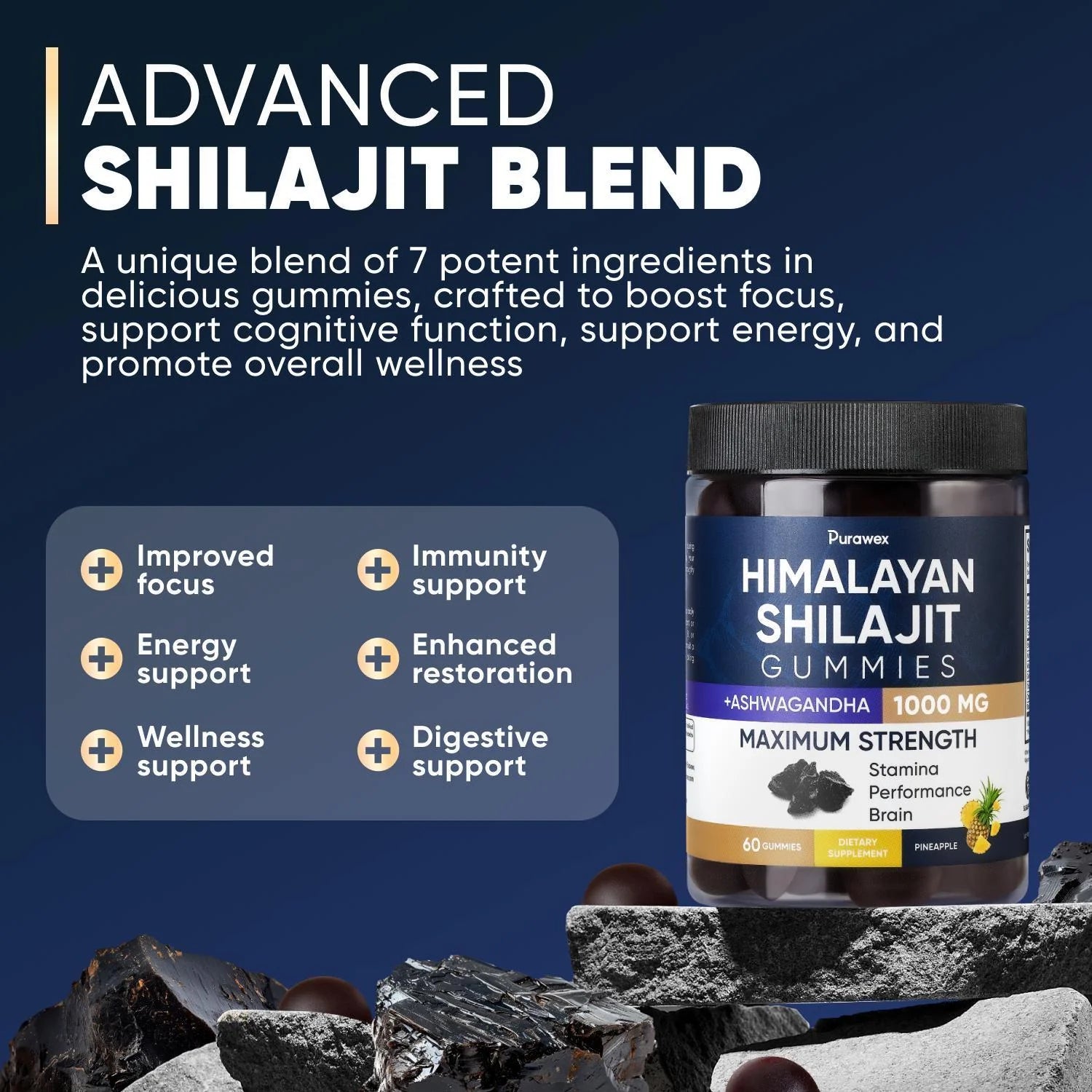Shilajit Gummies 1000Mg, Shilajit Gummies for Men and Women, Energy, Immunity